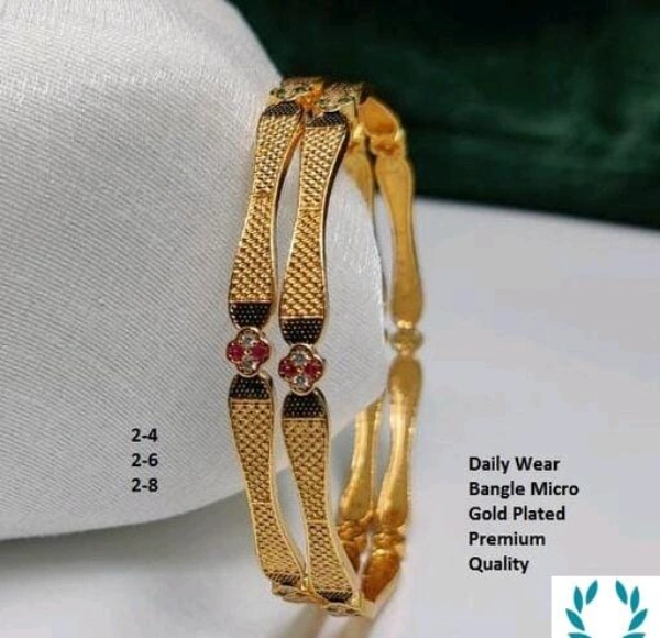  Daily Wear Gold Plated American Diamond Bangles - 2.4, Gold Plated, Multipack of1